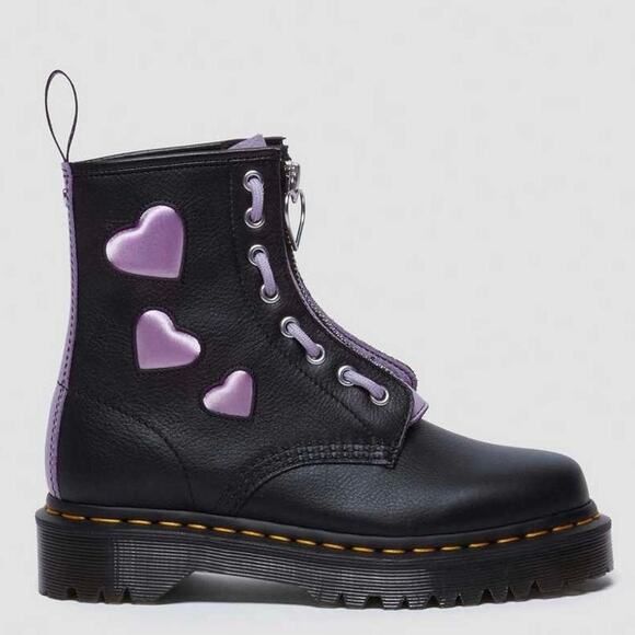 NEW Dr Martens 1460 Zip Heart Virginia Leather Lace Up Combat Boots Black Purple - Picture 4 of 16